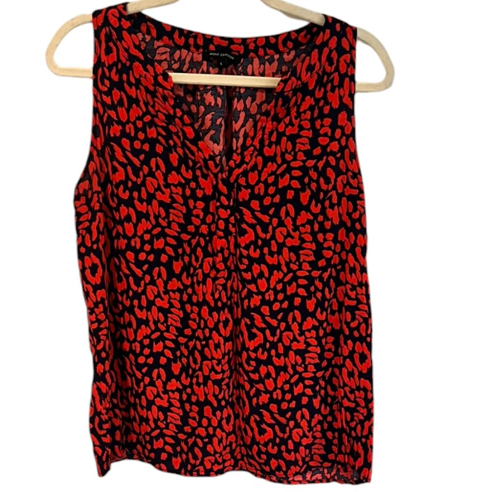 Women's Anne Carson Sleeveless V-neck Leopard Print Blouse Size Large - Picture 1 of 4